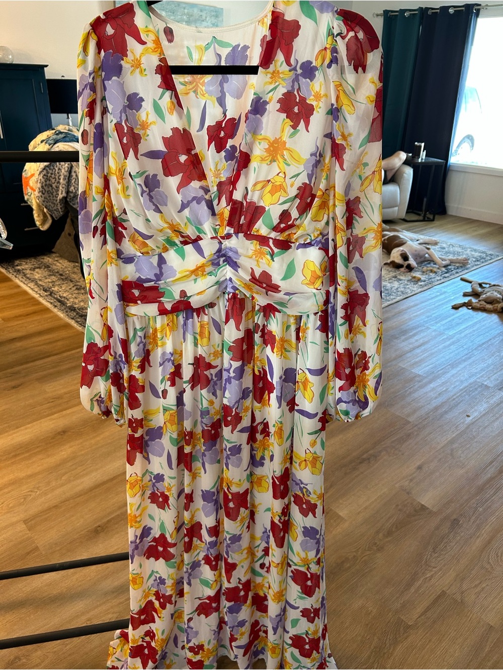 SHEIN White Maxi Dress with Red, Yellow & Purple Floral Print